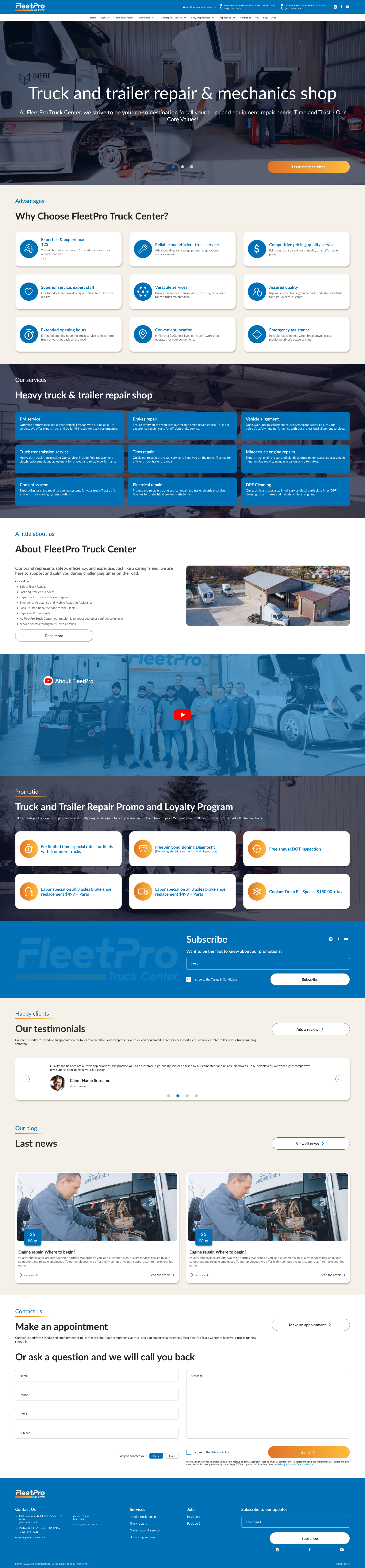 FleetPro Truck Center Website Showcase